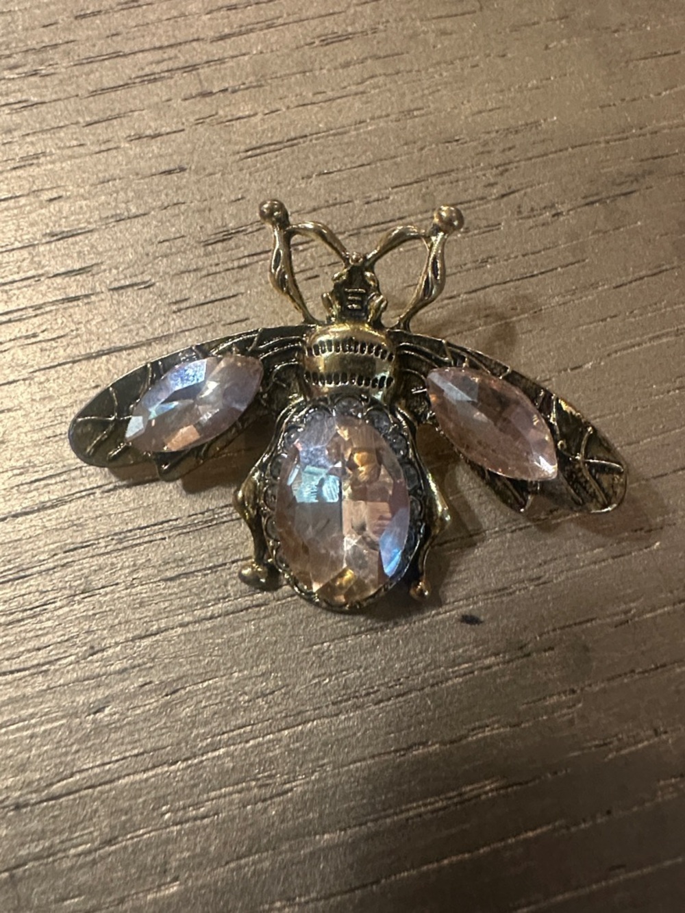 Antique Brass Bee Decorative Accent with Citrine Faceted Gems